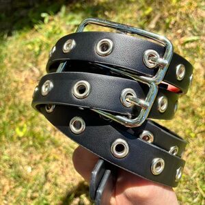 Urban-outfitters Punk Goth Black Double Buckle Grommet Belt Silver Hardware 38"